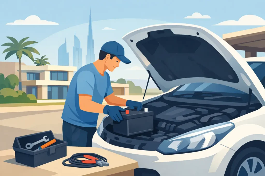 Car Battery Fitting at Home in the UAE